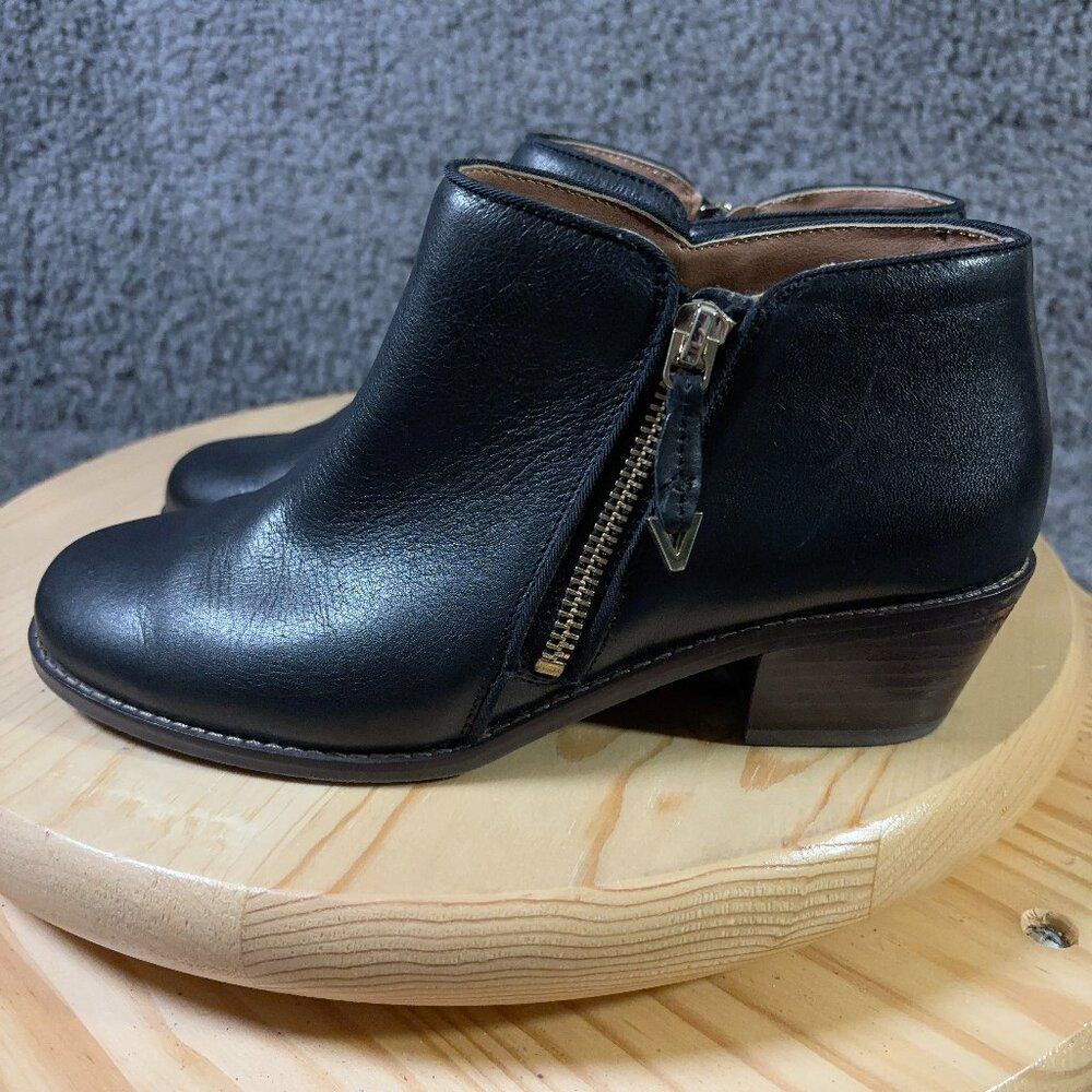 Vionic Boots Jolene Womens Sz 6 Black Leather Block Heel Orthopedic Ankle Bootie
